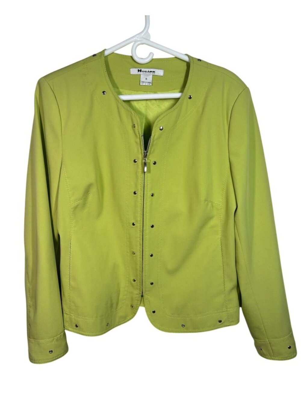 Nygard Lime Green Zip-Front Lined Jacket With Stud Accents Size 14 Polyester Ble